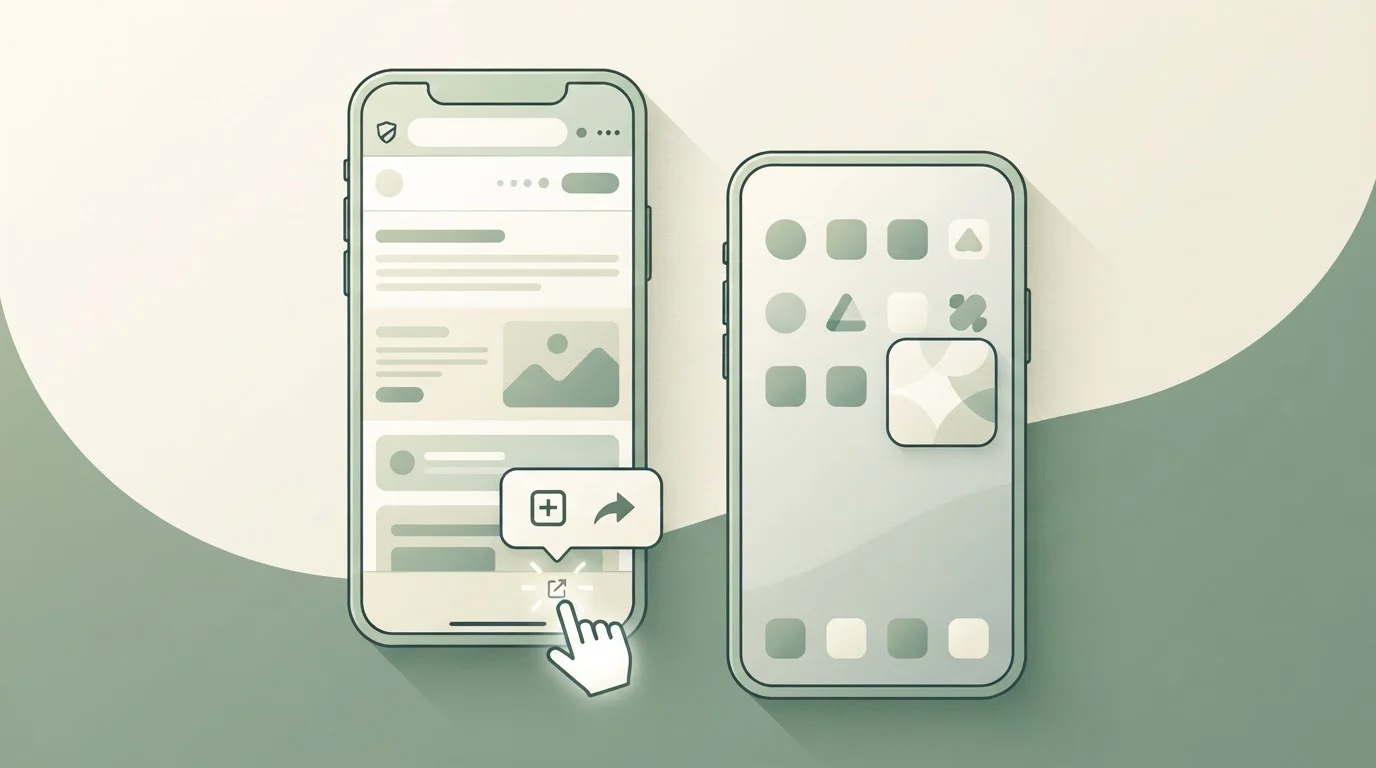 Illustratie van een mobiele web-app die aan het startscherm wordt toegevoegd