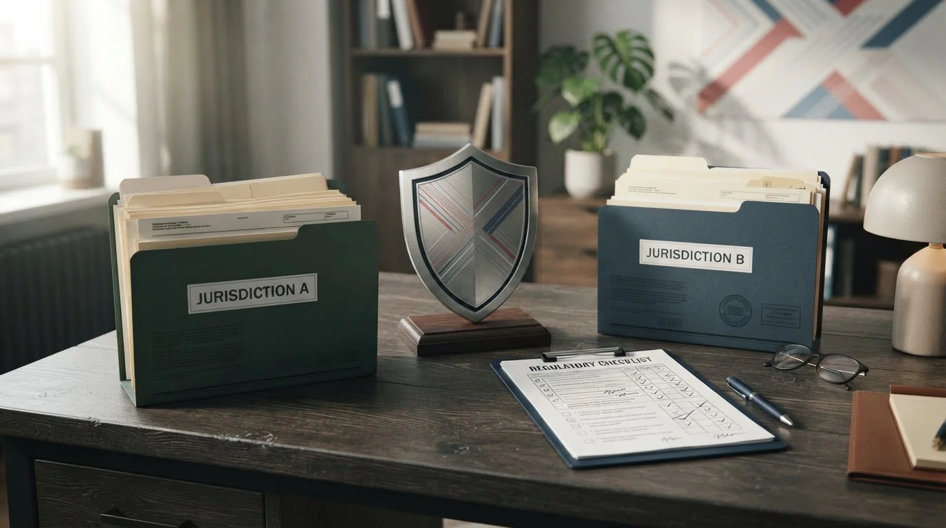 Illustratie van vergunningen, documenten en Nederlandse regulatoire context zonder officiele logo's